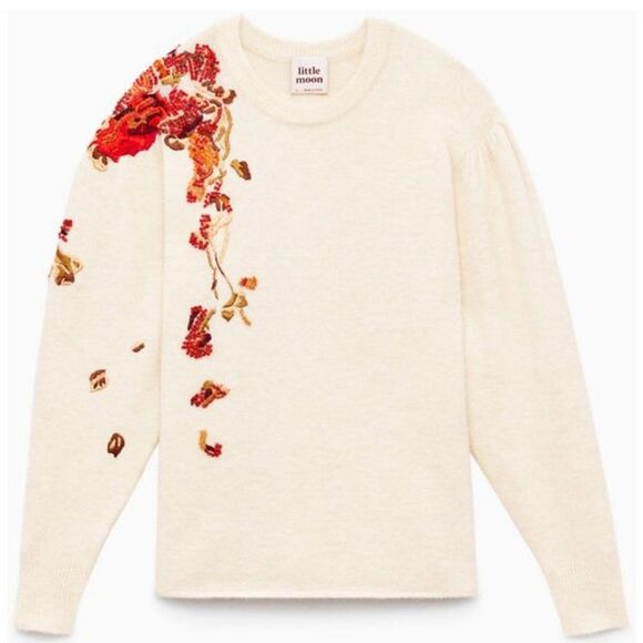 ARITZIA LITTLE MOON Beaded Floral Embroidery Italian Yarn Alpaca Sweater Size S - Picture 1 of 15
